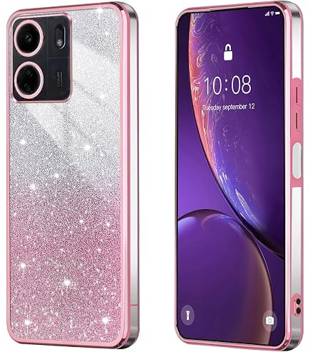 Custodia In Silicone Con Glitter Per Realme C35 | Morbida, Trasparente, Viola | Protezione Antiurto