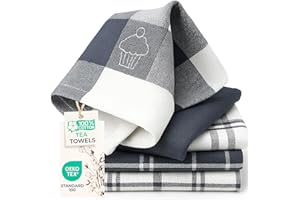 LivinEase 100% Cotton Tea Towels for Kitchen - Pack of 5 Extra Large T Towels - Super Absorbent Dish Cloths for Drying - Decorative Grey Teatowels 70 x 50cm Set