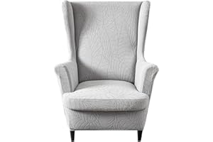 HZDHCLH Wingback Chair Covers 2 Piece With Arms Fashionable Elastic Sofa Protective Chair Cover Furniture Protection Chair Cover Suitable For Armchair Living Room Bedroom Hotel (Light grey jacquard)