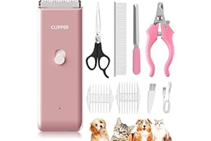 Favrison Dog Clippers, Professional Cat Grooming Kit for Matted Fur, Silent Cordless Cat Shaver, Rechargeable Dog Trimmers, Low Noise Pet Hair Clipper for Cats Dogs (Pink)