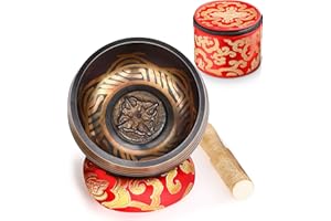 EBOOT Tibetan Singing Bowl Set with Silk Box and Silk Cushion and Mallet, Meditation Sound Bowl Handcrafted for Yoga and Mindfulness, Exquisite Present for Family, Friends or Yourself
