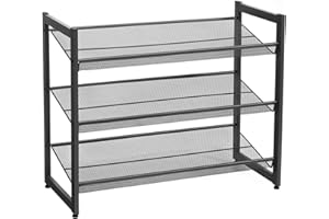 ‎SONGMICS SONGMICS 3 Ebenen Metall-Schuhregal, Meshregal, verstellbare Ablage flach oder abgewinkelt Regalböden, stapelbares Lagerregal für Flur, Eingangsbereich, 74 x 62,8 x 30,7 cm, schwarz, LMR03B