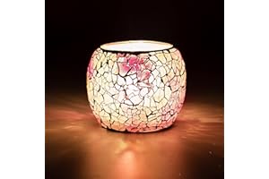 Larcenciel Porta Candele Rosa, Mosaico Portacandele in Vetro per La Decorazione Della Tavola e Della Casa, Piantana per Tea Light Fatta a Mano, Lanterne per Matrimoni, Feste, Compleanni, Natale