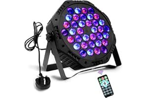BrightWish Disco Lights for Parties, Sound Activated DJ Lights, 36 LED Par Can Stage Lights, Remote Control, 7 Modes RGB Lighting for Party, Birthday, Home, Christmas