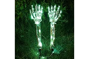 FPEAOB Halloween Deko Outdoor Leuchtende Skelett Deko, Halloween Deko Garten 2 Stück Arm Skeleton mit Grün Halloween Lichterkette Batterie Horror Friedhofsdeko Gruselige Dekoration für Halloween