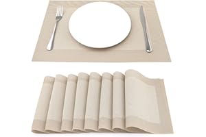 SueH Design Lot de 8 Sets de Table Vinyle Résistant à l'usure à la Chaleur, Tissées pour Napperons de Cuisine 45 cm * 30 cm, Beige