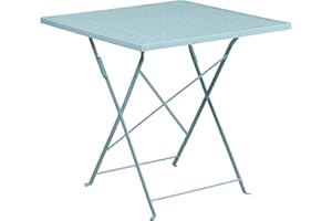 Flash Furniture Oia Commercial Grade 28" Square Indoor-Outdoor Steel Folding Patio Table, Alloy, Sky Blue