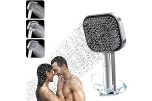 BINYI Soffione Doccia Anticalcare Alta Pressione Grande Doccetta Quadrata, Doccino Risparmio Idrico Acqua Rainfall High Pressure Shower Head