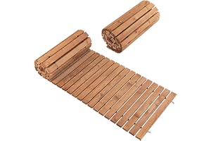 SOARS Camino de Madera Enrollable 245 cm - con Alambre, Textura Antideslizante y Resistente al Mal Tiempo - Ideal para Jardín, Patio y Playa (245 x 43cm)