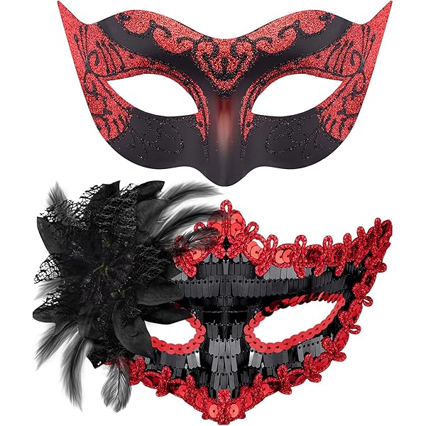 OIDEA Venetiaans masker voor koppels: 2 stuks paar maskerade met sexy kant kant masker zwart oogmasker kostuum carnaval cosplay party maskerade voor dames heren, Metaal, kunsthars strass