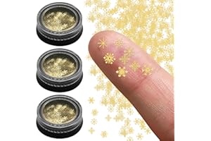 HINGTAI 450 Pcs Gold DIY Little Snowflake Charms, Mini Metal Craft Winter Ornaments, Stickers Supplies for Decor