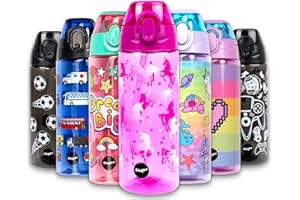 fringoo - Borraccia per bambini con cannuccia, 100% senza BPA, 600 ml, per scuola materna, sport o da viaggio (Unicorn Ombre, 600 ml)