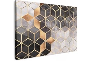 MuchoWow© Wandbilder Groß 120x80 cm XXL Wohnzimmer Wanddeko Schlafzimmer Zimmerdeko Fotowand Zimmer Deko Wand Dekoration Wall Art Abstrakte Bilder Würfel - Gold - Muster - Schwarz Weiß