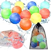 CloudValley Reusable Water Balloons for Kids and Adults, 12 Colorful Silicone Quick Inflatable Water Balloons Toys for Pool,