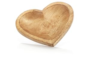 com-four® Ciotola decorativa in legno di mango - Vassoio a forma di cuore - per frutta e snack (20,5x20x2,5cm)