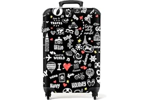 NoBoringSuitcases.com bagaglio a mano, trolley, valigia da 10 kg, rigida, leggera, valigie da viaggio per cabina, con 4 ruote girevoli, manico estensibile, robusto, 55x40x20 cm, Modello di viaggio