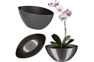 Kadax - Pot de fleurs en plastique - De forme ovale - 30 x 14 cm - Design moderne - Idéal pour la décoration d’intérieur et balcon - Anthracite