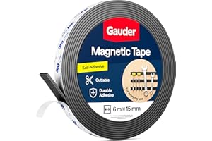 GAUDER Magnetic Tape with 3M Adhesive - Strong Self-Adhesive Magnet Strip - Cuttable Magnetic Tape Roll with Reliable Attraction & 3M Backing (6 m x 15 mm)