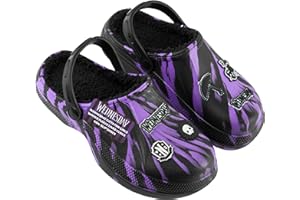 Wednesday Clogs for Girls, Winter Fleece Lining & Decorative Accents, Kids Teens Garden Shoes Slip On with Strap, Gothic Gifts