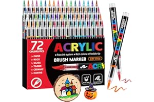 Tongfushop 72 Colores Rotuladores Acrilicos, Marcadores Acrilicos Punta Pincel, Rotuladores de Pintura Acrílica para Adultos, Acrylic Markers para Pintar, Roca, Cristal, Cerámica, Plastico, Tela Metal