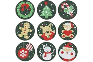 YAOYIN Peinture Diamant Dessous de Verre, Lot de 9 DIY Diamant Painting Kit de Noël,Loisirs Créatifs Adultes,sous-Verres Art de Diamant avec Support,sous Verre Diamond Painting Adulte Diamant