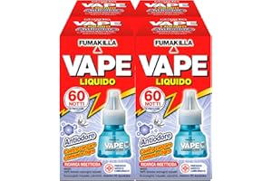 EUROCALI Vape Ricarica Liquida Antiodore 60 Notti per Diffusore Elettrico Insetticida Zanzare Comuni Tigre e Mosche Presidio Medico Chirurgico - 4 Confezioni