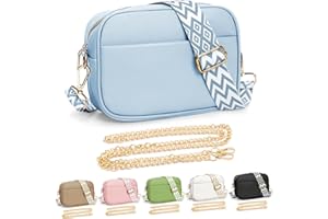 YILCER Crossbody Bag for Women, Small Leather Cross Body Bag Ladies Camera Handbag, Pom Pom London Bags Shoulder Bag with Changeable Guitar Wide Strap and Chain (2 Shoulder Straps)