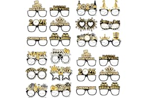 XINDY 24 Stücke Silvester Brille 2025 Happy New Year Partybrillen Lustige Silester Brillen Rahmen Foto Requisiten für Kinder Erwachsene Neujahr Silvester Deko 2025 Silvester Party Accessoires