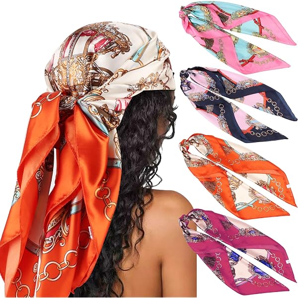 Foulard Carré En Soie 90x90 Cm AOOSA - Léger, Imprimé Tendance, Multi-usages (cheveux, Cou, Sac) - 8