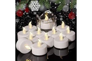 Auralome LED Battery Tea Lights - Flickering Flameless Candles Small Warm White 12-Pack Tealights Flicker Bright Fake Light Electric Operated Last 200 Hours for Diwali Votive Wedding Pumpkin Halloween