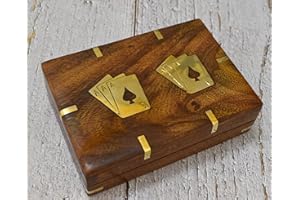 India House - Playing Cards Holder, Handmade Wooden Card Storage Box with Brass Inlay Design, Anniversary Birthday Gifts "Made in India" (Design 2)