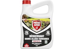 PROTECT EXPERT Désherbant Concentré - Cours Allées Terrasses - Effets visibles sous 3h - 2,5 L - Jusqu’à 150m² traités - Bidon doseur PROCOUR25N