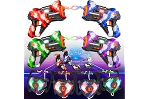 VATOS Pistola de Juguete Recargable con Combate 360° - Pistola de Juguete con Pantalla 2.4GHz Data Sync con Chaleco y Objetivo Trasero 4 Jugadores, Juego de Pistola por Infrarrojos para Niños