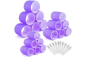 ‎SELIZO Lockenwickler locken Set,Selizo 28 Stücke Hitzefreie Jumbo Groß Kleine Lockenwickler Selbsthaftend Hair Rollers 63 mm 44mm 35mm mit 10 Stücke Klammern für lange mittlere kleine Haar (lila)
