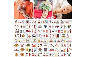 ‎TAKUZA TAKUZA 10 Blätter Feuerwehr Tattoo Kinder Fireman Kindertattoos Set, Tattoo Kinder Jungen Cartoon Feuerwehrmann Spielzeugaufkleber für Kindergeburtstagsgeschenke