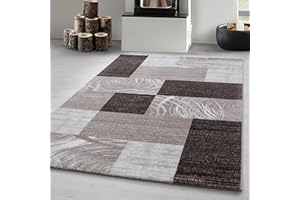 ‎CARPETSALE24 Carpetsale24 Teppich Wohnzimmer Moderne Abstrakt Kariert Design Braun - Beige - Creme 160 x 230 cm - Kurzflor Teppich Schlafzimmer Pflegeleicht Extra Weich Flauschig Teppich Waschbar Esszimmer Küche
