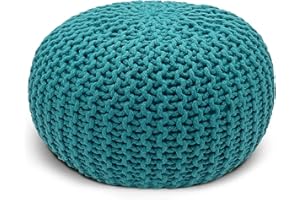 ‎CASAMIA casamia Pouf Ø 55 o. 45 cm Strickhocker Sitzpouf Bodenkissen Premium Outdoor nachhaltig Größe ø 55 cm, Farbe türkis - Navigate