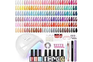 Phoenixy 60Pcs Gel Nail Polish Set, 55 Colours Gel Nail Kits with UV Lamp, Gels Polishes for All Seasons with Base Top Matte Glitter Golden Coat Nails Art Gift Set for Manicure Lovers