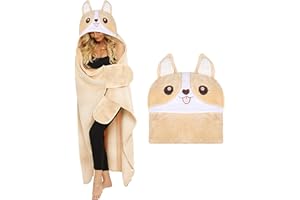 Shoppawhile Corgi Decke mit Ärmeln und Kapuze für Hundebesitzer Kuscheldecke Flauschig Süße Blanket Hoodie Tragbare, Lustig Geschenke für Frauen Kinder zum Weihnachten 130 * 150cm
