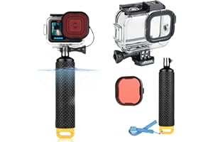 SOONSUN Waterproof Case with Floating Hand Grip for GoPro Hero 13/12/11/10/9 Black, 196ft Underwater Housing Case with Red Filter, Integrated Cold Shoe Mounts for Light and Microphone