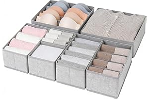 DIMJ 7Pack Clohtes Drawer Organisers - Foldable Wardrobe Storage organiser, Drawer Dividers for Bras, Socks, Bedroom, Office, Kitchen, Speckled Grey