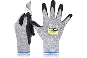 DEX FIT Cru553 Gants Anti-Coupure Niveau 5, Power Grip Antidérapant, Confort 3D comme à Mains Nues, Fins & Légers, Respirants, Compatibles Écran Tactile, Lavables; Gris 9 (L) 1 Paire