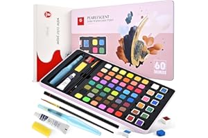 Damcyer Aquarellfarben Set,Aquarellfarbkasten enthält 60 Farben Aquarellfarben,Einschließlich Grundfarben und Perlglanzfarben,Wasserfarben Set geeignet für Aquarell-Anfänger und Profis,Rosa
