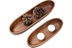 Navaris Zestaw 2 drewnianych misek – 2 x miska dekoracyjna z drewna akacjowego – 2 sztuki podłużnych misek na klucze – dekoracyjna miska drewniana zestaw małych – zestaw drewnianych misek – małe