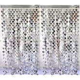 CYBERNOVA 2 Pack Fringe Curtain Backdrop, 1x2M Heart Shaped Metallic Tinsel Fringe Streamers Backdrop Curtains for Birthday G