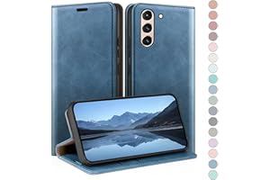 HUOUH Funda para Samsung Galaxy S21 FE Estuche de billetera con cuero de PU con Bloqueo RFID,titular de tarjeta de crédito,Cubierta a prueba de golpes teléfonos Fundas para SamsungS21FE Azul Brillante