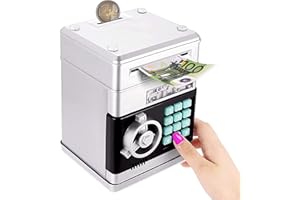 Auped Hucha Electrónica Con Contraseña, Mini Banco de Dinero Para Efectivo, Monedas - Mejor Para Niños (Plata)