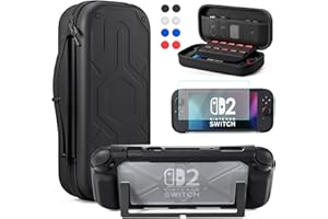 FANPL Ensemble d'accessoires pour Nintendo Switch 2 (2025), étui de transport pour manette Switch 2 et Joy Con avec coque de protection rigide et protecteur d'écran, 8 poignées pour les pouces, design