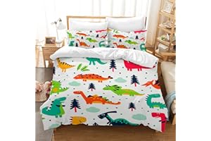 HOIMLM Set copripiumino con motivo dinosauro per bambini,con 2 federe per cuscino, in morbida microfibra,con chiusura lampo,set di biancheria da letto decorativo
