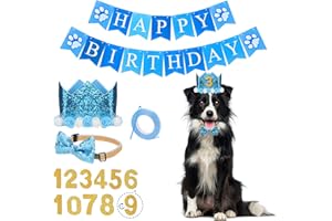 PWSAP Hunde Geburtstagsparty Zubehör, Haustier Party Dekorations Set, Geburtstagskrone, Bling Bling Fliege und Happy Birthday Banner für Hunde Katzen Haustiere, Blau